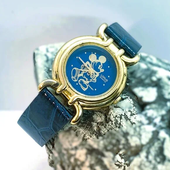 Lorus/Disney V811-2410 Mickey Mouse Gold/Blue Dial/Faux Leather Watch - Picture 3 of 5